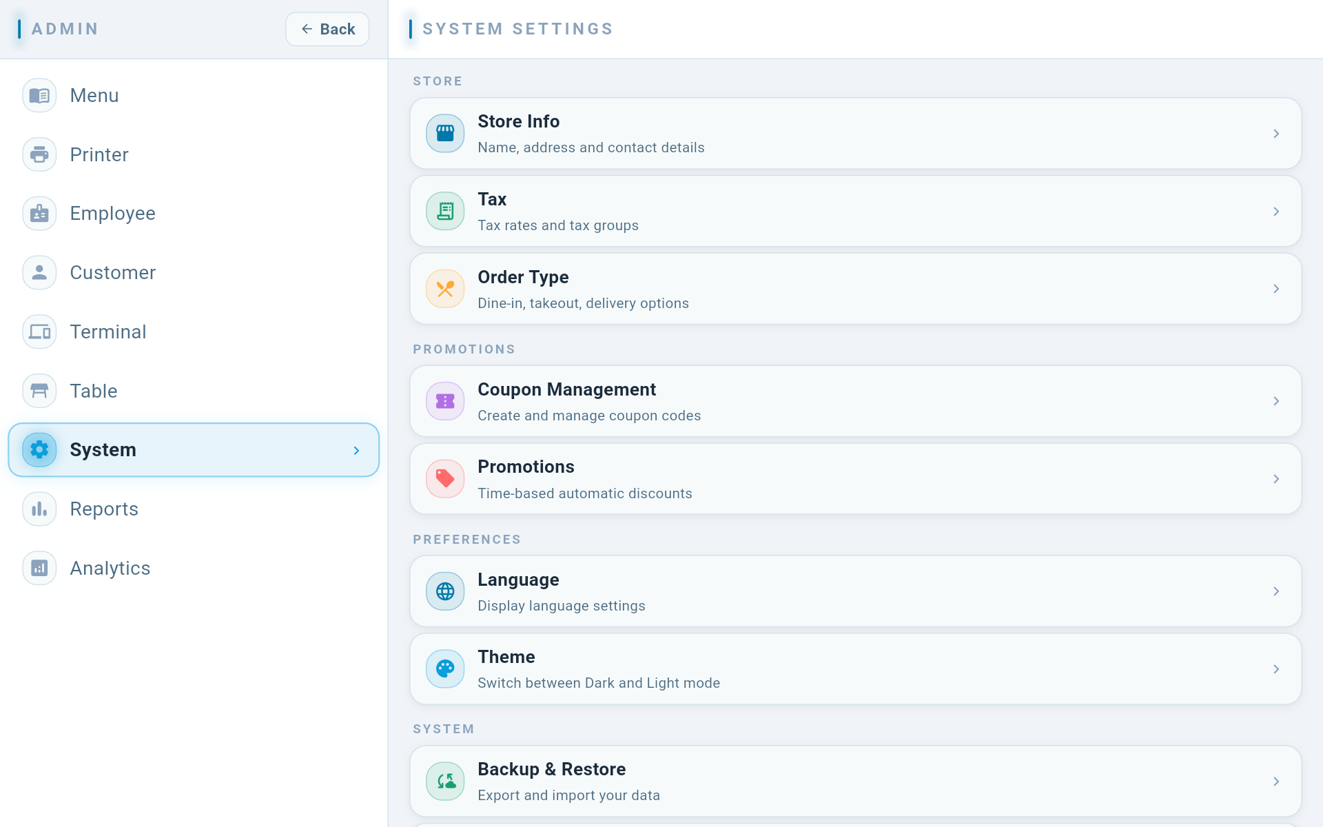 Settings dashboard for menu, pricing, and team